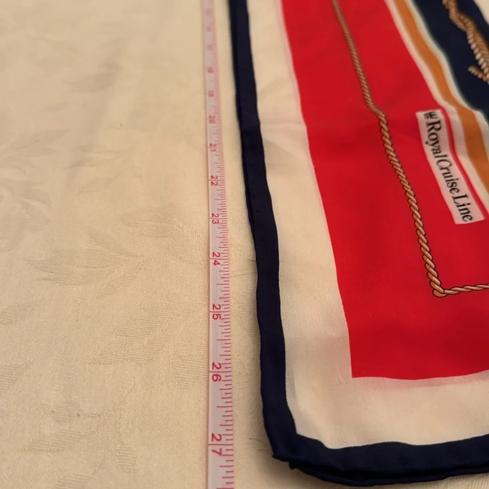 💯% Silk Scarf Royal Cruise line (OLCC-AF) Red White Blue Gold - Picture 6 of 7